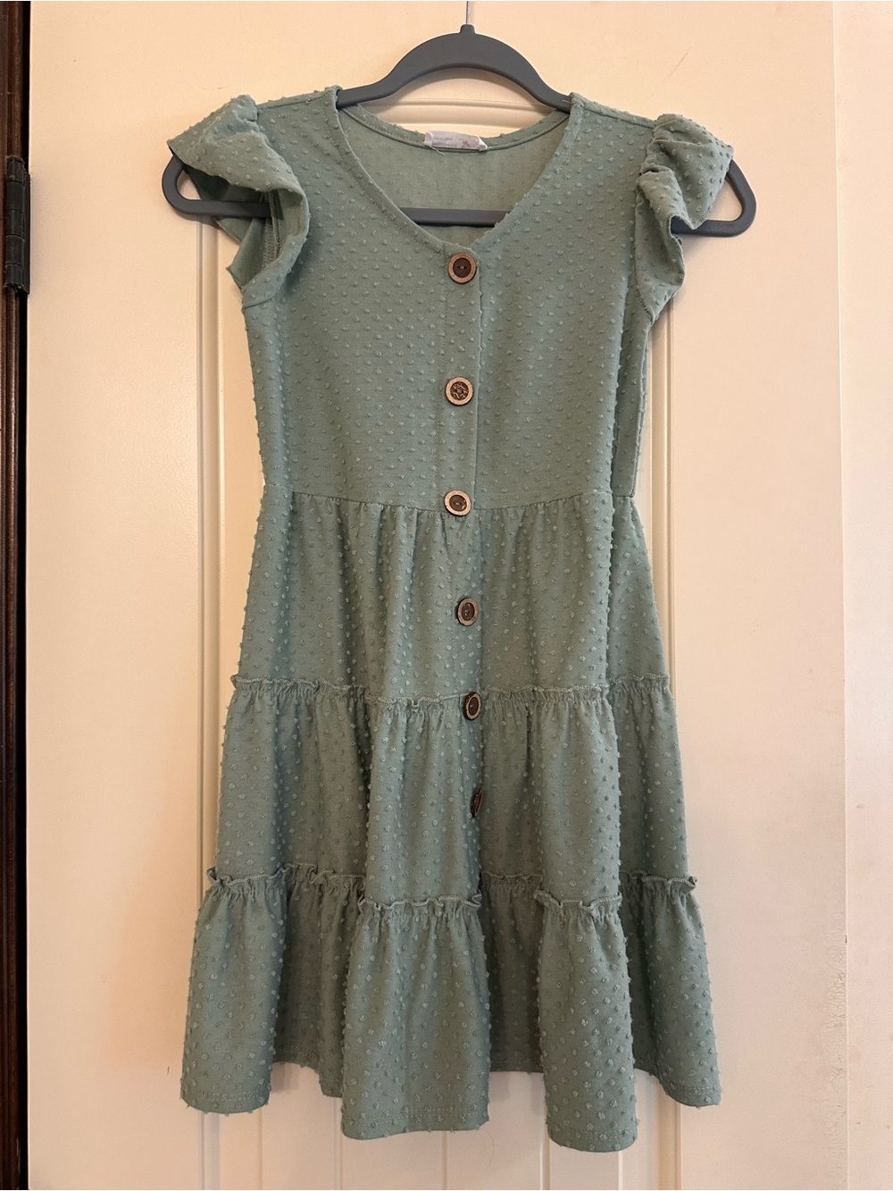 Beautees Sage Green Button-Tier Dress